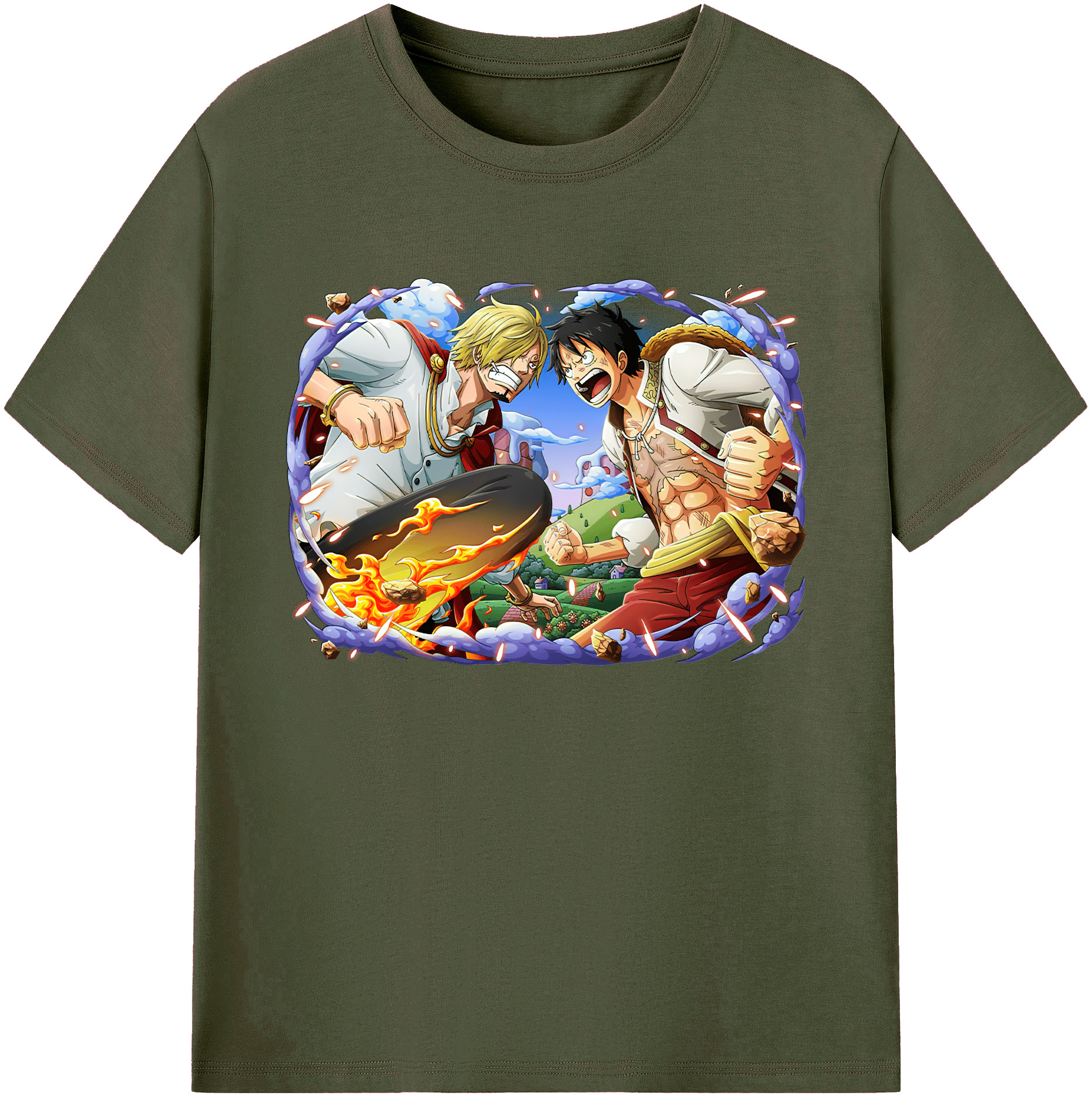ワンピース モンキー・D・ルフィ ONE PIECE Monkey D. Luffy 綿100％ メンズ半袖Tシャツ｜肌触りやわらか＆通気性
